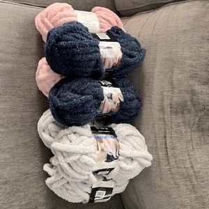 Mainstays Chunky Chenille Yarn, 31.7 yd ( 3 gray ones, 2 blue ones, 2 pink ones)